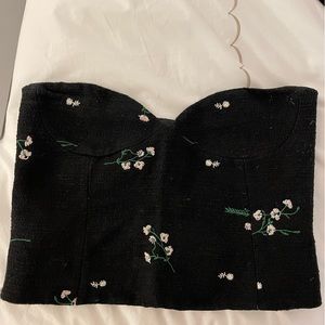 Zara black embroidered corset strapless top